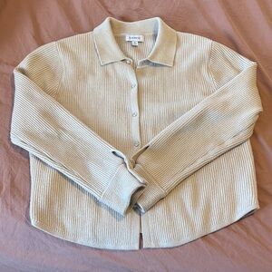 Evereve Cream Ribbed Knit “Shirt” Cardigan